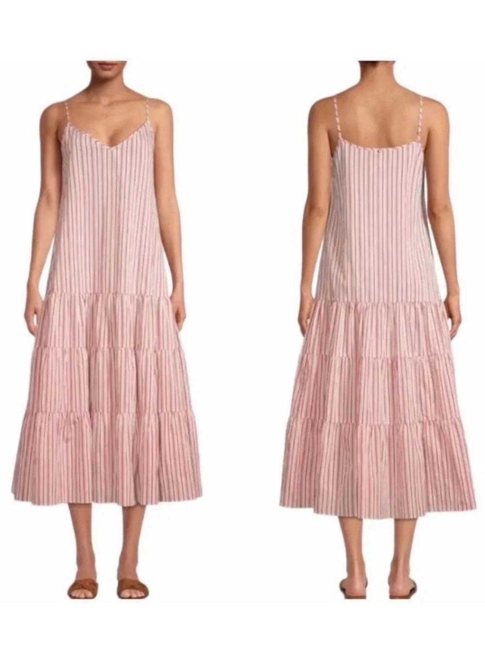 Hugo Boss Pink and White Striped Tiered Maxi Dress